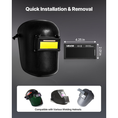 Φακός συγκόλλησης VEVOR με αυτόματη σκίαση 108 x 51 mm, φακός συγκόλλησης True Color απόχρωση 9 με διπλούς αισθητήρες τόξου, συμβατός με τα περισσότερα κράνη συγκόλλησης για εφαρμογές TIG, MIG, MMA, ARC