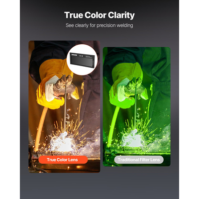 Φακός συγκόλλησης VEVOR με αυτόματη σκίαση 108 x 51 mm, φακός συγκόλλησης True Color Shade 10 με διπλούς αισθητήρες τόξου, συμβατός με τα περισσότερα κράνη συγκόλλησης για εφαρμογές TIG, MIG, MMA, ARC