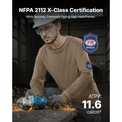 Πουκάμισα VEVOR FR, Ανθεκτικά στη Φλόγα Μακρυμάνικα Ρούχα Ελαφρύ 7 oz Αναπνεύσιμο Βαμβάκι, Ανδρικό Πουκάμισο Εργασίας με Προ-Συρρίκνωση και Τσέπη, για Συγκολλητές, Ηλεκτρολόγους, Γκρι 2XL