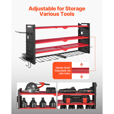 Οργάνωση ηλεκτρικών εργαλείων VEVOR για τοποθέτηση στον τοίχο, βάση αποθήκευσης 4 επιπέδων με 8 βάσεις τρυπανιών, βάση εργαλείων και βάση αποθήκευσης με πλαϊνά καρφιά, οργάνωση εργαλείων γκαράζ για γκαράζ, πάγκο εργασίας και εργαστήριο
