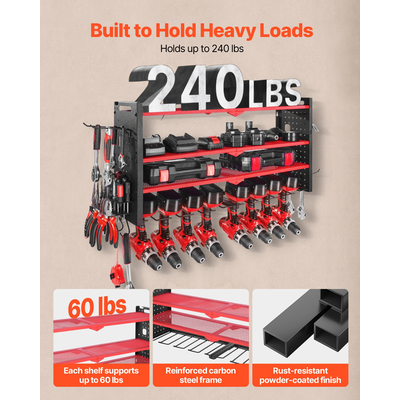 Οργάνωση ηλεκτρικών εργαλείων VEVOR για τοποθέτηση στον τοίχο, βάση αποθήκευσης 4 επιπέδων με 8 βάσεις τρυπανιών, βάση εργαλείων και βάση αποθήκευσης με πλαϊνά καρφιά, οργάνωση εργαλείων γκαράζ για γκαράζ, πάγκο εργασίας και εργαστήριο