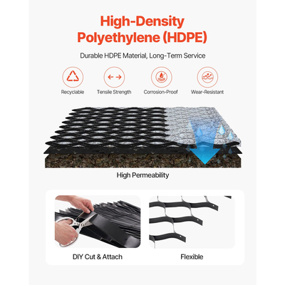 Πλέγμα χαλικιού VEVOR, βάθος 2 ίντσες, 26,87 x 3,94 πόδια / 8200 x 1200 mm, 1880 λίβρες ανά τετραγωνικό πόδι συγκράτησης χόρτου εδάφους, διαπερατά γεωπλέγματα σταθεροποίησης δρόμου, για κήπο, αυλή, πεζόδρομο, πλαγιές στάθμευσης τροχόσπιτων