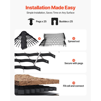 Πλέγμα χαλικιού VEVOR, βάθος 2 ίντσες, 26,87 x 3,94 πόδια / 8200 x 1200 mm, 1880 λίβρες ανά τετραγωνικό πόδι συγκράτησης χόρτου εδάφους, διαπερατά γεωπλέγματα σταθεροποίησης δρόμου, για κήπο, αυλή, πεζόδρομο, πλαγιές στάθμευσης τροχόσπιτων