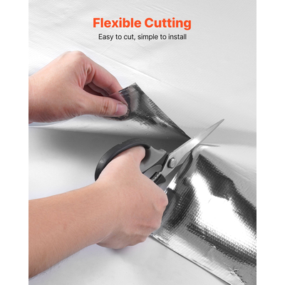 Ρολό διπλής ανακλαστικότητας μόνωσης VEVOR, μη διάτρητο φράγμα ακτινοβολίας από υφασμένο ύφασμα, 0,15mm 38,1mx 1,22m, Θερμοανακλαστική ασπίδα διπλής όψης από φύλλο αλουμινίου, Ρολό θερμομόνωσης για στέγη παραθύρου