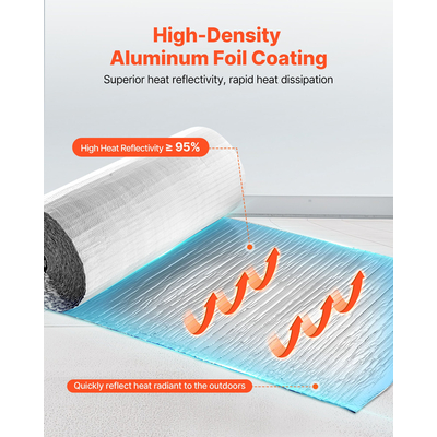 Ανακλαστικός Ρολό Μονωτικής Χρήσης VEVOR, Διπλό Φράγμα Ακτινοβολίας με Φυσαλίδες Αέρα, 6mm 30,48 mx 1,22 m, Φύλλο Αλουμινίου Λευκή Φιλμ PE Θερμοανακλαστική Ασπίδα, Θερμομονωτικό Ρολό για Πόρτες Γκαράζ και Παράθυρα Στέγης RV