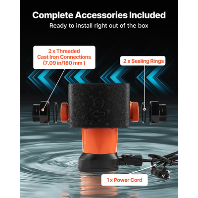 Κυκλοφορητής υψηλής απόδοσης VEVOR LPS25-11PA/180, 117 LPM, μέγιστης ανύψωσης 11 M από χυτοσίδηρο, με βιδωτή σύνδεση, βαλβίδα αντεπιστροφής, αθόρυβη λειτουργία, για σύστημα θέρμανσης σπιτιού