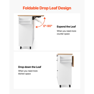 Καρότσι κουζίνας VEVOR με αποθηκευτικό χώρο, κινητό καρότσι κουζίνας πλάτους 153 cm με ρόδες, φύλλο πτώσης, 2 συρτάρια, ντουλάπι για κάδο απορριμμάτων, θήκη για μαχαίρια, βάση για μπαχαρικά και βάση για πετσέτες, τραπέζι για τραπεζαρία, ντουλάπι τροφίμων