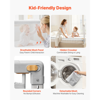 VEVOR Προστατευτικό Κάγκελο για Νήπια, Προστατευτικό Κάγκελο για Παιδικά Κρεβάτια με Ενισχυμένο Σιδερένιο Σωλήνα και Ύφασμα Oxford, Ρυθμιζόμενο Ύψος Πλαϊνού Κάγκελου για Κρεβάτια, Φορητό Προστατευτικό Κάγκελο για Κούνια, Κουκέτα, 1500 x 890 mm, 1 Τεμάχιο