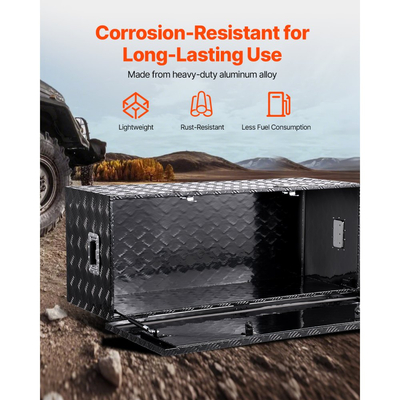 Εργαλειοθήκη βαρέως τύπου αλουμινίου VEVOR, Ριγέ επιμεταλλωμένη εργαλειοθήκη με πλαϊνή λαβή και κλειδαριές, Οργανωτής μπαούλου για ρυμουλκούμενο, Pickup, 48"x19,5"x17,5"(1219,2x495,3x444,5mm), Μαύρο