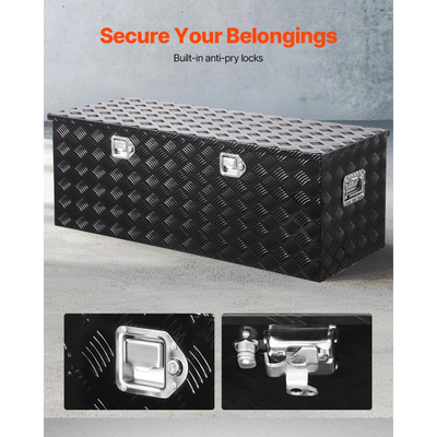 Εργαλειοθήκη βαρέως τύπου αλουμινίου VEVOR, Ριγέ επιμεταλλωμένη εργαλειοθήκη με πλαϊνή λαβή και κλειδαριές, Οργανωτής μπαούλου για ρυμουλκούμενο, Pickup, 48"x19,5"x17,5"(1219,2x495,3x444,5mm), Μαύρο