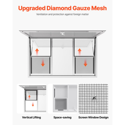 Παράθυρο VEVOR Concession 152x92 cm, Παράθυρο σέρβις από κράμα αλουμινίου για φορτηγό τροφίμων, Παράθυρο σερβιρίσματος με βάση έως 85 μοίρες με 6 συρόμενα παράθυρα, τέντα και γάντζο έλξης, για ρυμουλκούμενα μεταφοράς