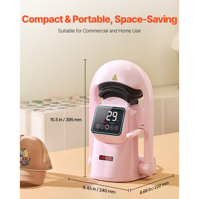 VEVOR Αυτόματη Θερμική Πρέσα για Καπέλα, με 2 εναλλάξιμες πλάκες, Αυτόματο Άνοιγμα και Απελευθέρωση, Οθόνη Αφής για Ακριβή Έλεγχο Χρόνου και Θερμοκρασίας, Εκτύπωση Θερμομεταφοράς για Καπέλα, Καπέλα, Ροζ