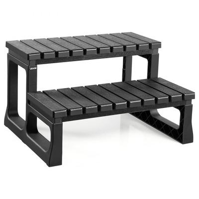 Σκαλοπάτι υδρομασάζ VEVOR, Εξωτερική σκάλα σπα με 2 σκαλοπάτια, Βαρέως τύπου υπέργεια/φουσκωτή σκάλα πισίνας από PP πλάτους 599,5 mm με χωρητικότητα βάρους 145,2 kg, Πολλαπλής χρήσης για βεράντα, αίθριο, κατάστρωμα, τροχόσπιτα, μαύρη