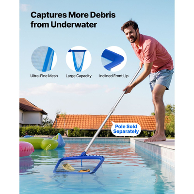 Κιτ καθαρισμού πισίνας VEVOR, περιλαμβάνει 2 αποσπώμενες κεφαλές βούρτσας (508 mm / 139,7 mm) και 2 δίχτυα καθαρισμού πισίνας, σετ εργαλείων καθαρισμού πισίνας 4 σε 1 για εσωτερική/υπέργεια πισίνα, λεπτό πλέγμα, χωρίς στύλους