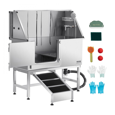 Σταθμός πλύσης σκύλου VEVOR από ανοξείδωτο ατσάλι, μπανιέρα περιποίησης κατοικίδιων 127 cm με ράμπα, πλακέτα φίλτρου νερού PE, βρύση & κεφαλή ντους & θήκη σαπουνιού για μπανιέρα σκύλου για μεγάλα, μεσαία & μικρά κατοικίδια (αριστερή πόρτα)