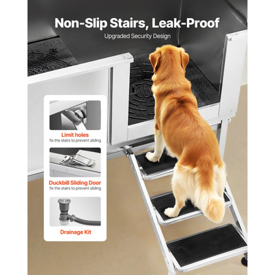 Σταθμός πλύσης σκύλου VEVOR από ανοξείδωτο ατσάλι, μπανιέρα περιποίησης κατοικίδιων 157,48 cm με σκάλα, πλακέτα φίλτρου νερού PE, βρύση & κεφαλή ντους & θήκη σαπουνιού για μπανιέρα σκύλου για μεγάλα, μεσαία & μικρά κατοικίδια (δεξιά πόρτα)