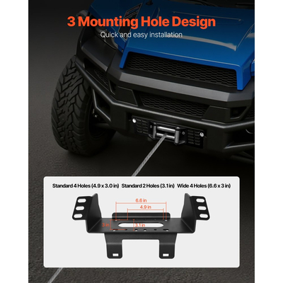 Βάση βαρούλκου VEVOR, Χωρητικότητα βαρούλκου 907-1633 kg, Βάση βαρούλκου ρυμούλκησης για επιλεγμένα μοντέλα Polaris Ranger (2010-2021), Σχεδιασμός 3 οπών στήριξης, Χάλυβας με ηλεκτροστατική βαφή, Κατάλληλο για διάσωση σε λασπωμένους δρόμους