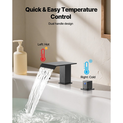 Βρύση μπανιέρας VEVOR Roman, Βρύση μπανιέρας με καταρράκτη 3 οπών, Σετ βρυσών μπανιέρας με 2 λαβές, Βρύσες μπανιέρας Roman για τοποθέτηση στο κατάστρωμα για πλύσιμο κατοικίδιων, Φροντίδα μωρού, Μπάνιο ενηλίκων, Ματ μαύρο, Ανοξείδωτο ατσάλι