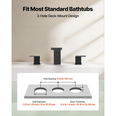 Βρύση μπανιέρας VEVOR Roman, Σετ βρυσών μπανιέρας με 2 λαβές, Βρύση μπανιέρας τύπου καταρράκτη Roman για πλύσιμο κατοικίδιων, Φροντίδα μωρού, Μπάνιο ενηλίκων, Ματ μαύρο, Ανοξείδωτο ατσάλι, Βρύσες μπανιέρας τύπου καταρράκτη 3 οπών