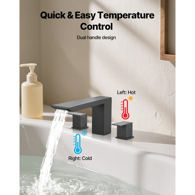 Βρύση μπανιέρας VEVOR Roman, Σετ βρυσών μπανιέρας με 2 λαβές, Βρύση μπανιέρας τύπου καταρράκτη Roman για πλύσιμο κατοικίδιων, Φροντίδα μωρού, Μπάνιο ενηλίκων, Ματ μαύρο, Ανοξείδωτο ατσάλι, Βρύσες μπανιέρας τύπου καταρράκτη 3 οπών