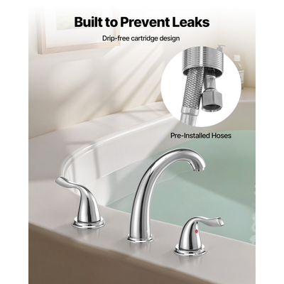 Βρύση μπανιέρας VEVOR Roman, βρύση μπανιέρας με καταρράκτη 3 οπών, σετ βρυσών μπανιέρας με λαιμόκοψη Gooseneck με 2 λαβές, σετ βρυσών μπανιέρας για μπάνιο ενηλίκων, ασημί, στόμιο υψηλού τόξου, έλεγχος θερμοκρασίας