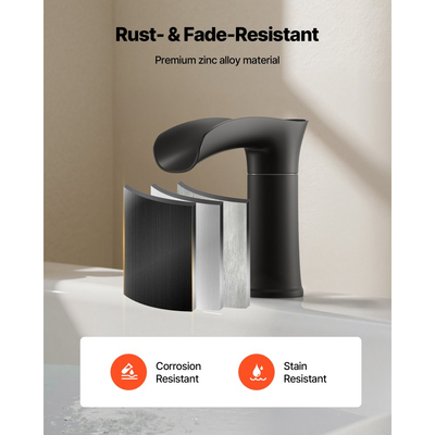 Βρύση μπανιέρας VEVOR Roman, Βρύση μπανιέρας με καταρράκτη 3 οπών, Σετ βρυσών μπανιέρας από κράμα ψευδαργύρου με 2 λαβές, Βρύσες μπανιέρας Roman για τοποθέτηση στο κατάστρωμα για πλύσιμο κατοικίδιων, Μπάνιο ενηλίκων, Ματ μαύρο, Έλεγχος θερμοκρασίας