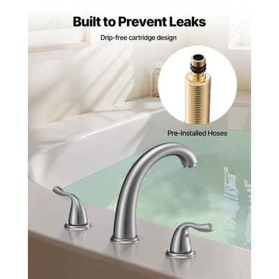 Βρύση μπανιέρας VEVOR Roman, βρύση μπανιέρας με καταρράκτη 3 οπών, σετ βρυσών μπανιέρας με λαιμόκοψη gooseneck με 2 λαβές, σετ βρυσών μπανιέρας για μπάνιο ενηλίκων, βουρτσισμένο ανοξείδωτο ατσάλι, στόμιο υψηλού τόξου