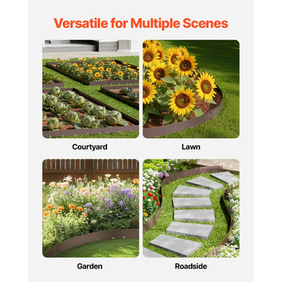 Ατσάλινες μπορντούρες τοπίου VEVOR, 5 συσκευασίες 39 x 5 ιντσών, ανθεκτικές στη σκουριά μεταλλικές μπορντούρες τοπίου, εύκαμπτο περίγραμμα μπορντούρας κήπου, βαρέως τύπου μπορντούρα γκαζόν, εύκολη στην εγκατάσταση, διαχωριστικό μονοπατιού αυλής για παρτέρι, καφέ