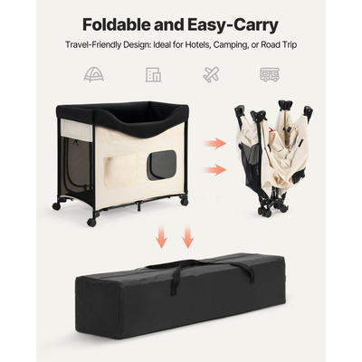 VEVOR Υπερυψωμένο Κρεβάτι για Κατοικίδια, Πτυσσόμενο Κρεβάτι Κουκέτας για Σκύλους με Ύφασμα Oxford 600D και Ολλανδικό Βελούδο, Φορητό Υπερυψωμένο Κρεβάτι με Ρόδες, Πλαϊνές Τσάντες Αποθήκευσης και Τσάντα Μεταφοράς για Γάτες & Σκύλους, L, Μπεζ