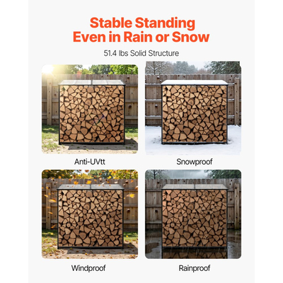 Ράφι Καυσόξυλων VEVOR με Κεκλιμένη Στέγη, Εξωτερική Θήκη Καυσόξυλων 1,85 μ., Αποθήκη Ξύλων 1/4 με Κορδόνι, Μέγιστη Χωρητικότητα Βάρους 299 κιλά, Μεταλλική Ράφι Αποθήκευσης Ξύλου με Ηλεκτροστατική Βαφή για Τζάκι, Αυλή, Κήπο