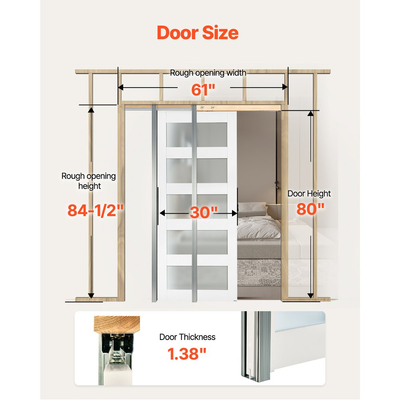 Συρόμενη Πόρτα Τσέπης VEVOR, 765 x 2035 mm, Μονή Συρόμενη Πόρτα 5-Lite από Γυαλί με Κιτ Υλικών, Ανθεκτική Πλάκα Πόρτας Τσέπης από Μασίφ Ξύλο & MDF με Αδιάβροχη Επιφάνεια για Υπνοδωμάτιο, Κουζίνα, Δωμάτιο Μελέτης