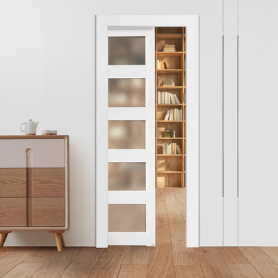 Συρόμενη Πόρτα Τσέπης VEVOR, 765 x 2035 mm, Μονή Συρόμενη Πόρτα 5-Lite από Γυαλί με Κιτ Υλικών, Ανθεκτική Πλάκα Πόρτας Τσέπης από Μασίφ Ξύλο & MDF με Αδιάβροχη Επιφάνεια για Υπνοδωμάτιο, Κουζίνα, Δωμάτιο Μελέτης