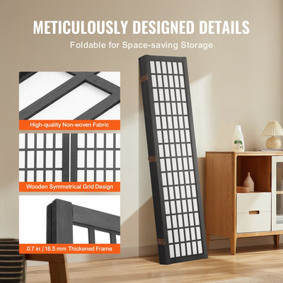 Διαχωριστικό δωματίου VEVOR, Ιαπωνικό διαχωριστικό δωματίου 6 πάνελ, Πτυσσόμενη οθόνη απορρήτου εσωτερικού χώρου, Φορητά διαχωριστικά και διακοσμητικά διαχωριστικά, για διαχωρισμό δωματίων, σπίτι, γραφείο, εστιατόριο και υπνοδωμάτιο (μαύρο)