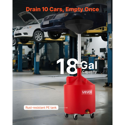 Δεξαμενή Αποστράγγισης Απόβλητων Λιπαντικών VEVOR 68L, Βιομηχανική Δεξαμενή Αποστράγγισης Υγρών με Ρυθμιζόμενο Ύψος Χωνιού, Φορητή Αποστράγγιση Λαδιού με Ρόδες, Αποστράγγιση Μεταφοράς Υγρών Καυσίμου για Συνεργεία Αυτοκινήτων, Γκαράζ, Κόκκινο