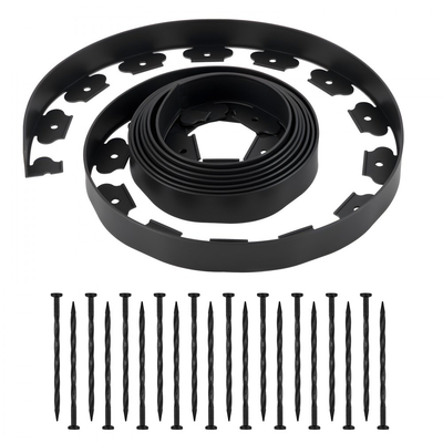 Περιθώρια τοπίου VEVOR, Πλαστικά περιθώρια κήπου 600 x 5 cm με 120 καρφιά, Χωρίς σκάψιμο, Εύκαμπτα ρολά περιθωρίων γκαζόν, Ανθεκτικά στην υπεριώδη ακτινοβολία μίνι περιθώρια φράχτη, Περιθώρια μονοπατιών για παρτέρια και πλακόστρωση αυλής