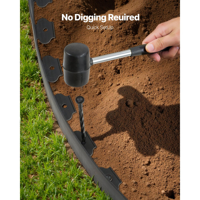 VEVOR Περιθώρια Τοπίου, Πλαστικά Περιθώρια Κήπου 1000 x 10 cm με 30 Καρφιά & 2 Πασσάλους Εδάφους, Χωρίς Σκάψιμο, Εύκαμπτα Περιθώρια Χλοοτάπητα σε Ρολό, Ανθεκτικά στην UV Ακτινοβολία Μίνι Περιθώρια Φράχτη για Παρτέρια και Πλακόστρωτα Κήπου