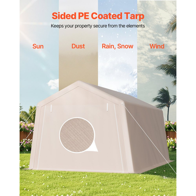 VEVOR Εξωτερική Αποθήκη, Φορητή Σκηνή Αποθήκευσης 10 x 15 ft με 2 Ρολαριστές Πόρτες & Αεραγωγούς, Αδιάβροχο Στέγαστρο με Σκίαστρο, Βαρέως Τύπου Σκελετός, Στέγαστρο Γκαράζ για Μοτοσικλέτα και Χλοοκοπτική Μηχανή, Μπεζ