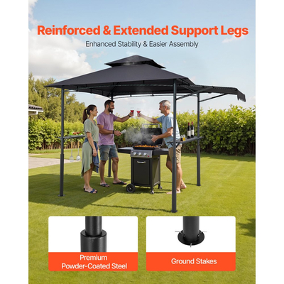 Κιόσκι VEVOR Grill, Διπλής Επίπεδης Οροφής 2,43 x 1,5 μ., Ενισχυμένο Κιόσκι BBQ με Επιπλέον Τέντα, Στέγαστρο Ψησταριάς από Ατσάλι με Ηλεκτροστατική Βαφή με 2 Πλαϊνά Ράφια & Γάντζους, Εξωτερική Στέγη Ψησταριάς για Κήπο