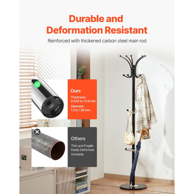 Ανεξάρτητη Κρεμάστρα VEVOR, Μεταλλική Βάση για Ράφτες με Ομπρέλα, Σταθερή Μαρμάρινη Βάση & 14 Γάντζους, Δεντρόσπιτο για Είσοδο, Υπνοδωμάτιο, Σαλόνι, Κομψή Κρεμάστρα για Ρούχα για Σκούφους, Κασκόλ, Τσάντα