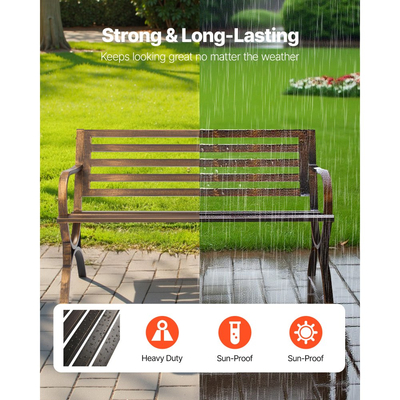 Εξωτερικός πάγκος VEVOR, 127 cm, μεταλλικός σκελετός από ανθρακούχο χάλυβα με πλάτη με σχιστόλιθο και μπράτσα με στρογγυλή άκρη, ανθεκτικός στις καιρικές συνθήκες εξωτερικός πάγκος για βεράντα, κήπο, πάρκο, αυλή, μπροστινή βεράντα, αντίκα μπρούντζος