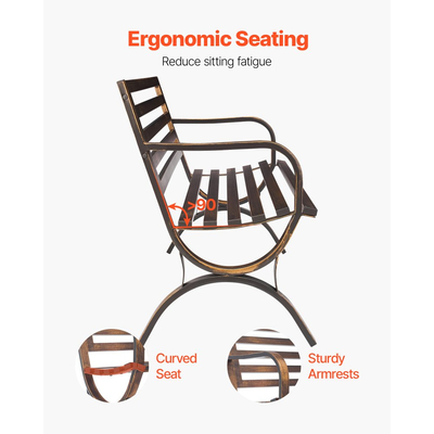 Εξωτερικός πάγκος VEVOR, 127 cm, μεταλλικός σκελετός από ανθρακούχο χάλυβα με πλάτη με σχιστόλιθο και μπράτσα με στρογγυλή άκρη, ανθεκτικός στις καιρικές συνθήκες εξωτερικός πάγκος για βεράντα, κήπο, πάρκο, αυλή, μπροστινή βεράντα, αντίκα μπρούντζος