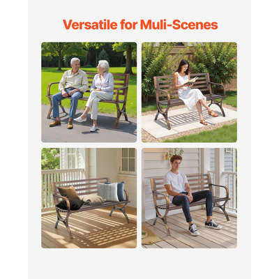 Εξωτερικός πάγκος VEVOR, 127 cm, μεταλλικός σκελετός από ανθρακούχο χάλυβα με πλάτη με σχιστόλιθο και μπράτσα με στρογγυλή άκρη, ανθεκτικός στις καιρικές συνθήκες εξωτερικός πάγκος για βεράντα, κήπο, πάρκο, αυλή, μπροστινή βεράντα, αντίκα μπρούντζος