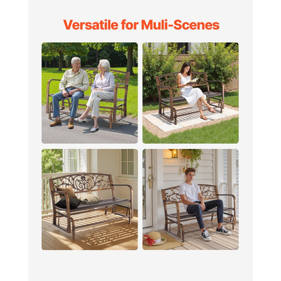 Πάγκος εξωτερικού χώρου VEVOR, 127 cm, μεταλλικό πλαίσιο από ανθρακούχο χάλυβα με πλάτη από χυτοσίδηρο και στρογγυλά μπράτσα, ανθεκτικός στις καιρικές συνθήκες εξωτερικός πάγκος με ανεμόπτερο για βεράντα, κήπο, πάρκο, αυλή, μπροστινή βεράντα, αντίκα μπρούντζος