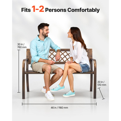 Εξωτερικός πάγκος VEVOR, 116 cm, μεταλλικό πλαίσιο από ανθρακούχο χάλυβα με πλάτη από πλέγμα PVC και μπράτσα με στρογγυλή άκρη, ανθεκτικός στις καιρικές συνθήκες εξωτερικός πάγκος για βεράντα, κήπο, πάρκο, αυλή, μπροστινή βεράντα, αντίκα μπρούντζος