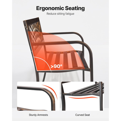 Εξωτερικός πάγκος VEVOR, 116 cm, μεταλλικό πλαίσιο από ανθρακούχο χάλυβα με πλάτη από πλέγμα PVC και μπράτσα με στρογγυλή άκρη, ανθεκτικός στις καιρικές συνθήκες εξωτερικός πάγκος για βεράντα, κήπο, πάρκο, αυλή, μπροστινή βεράντα, αντίκα μπρούντζος