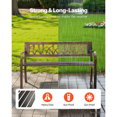 Εξωτερικός πάγκος VEVOR, 127 cm, μεταλλικός σκελετός από ανθρακούχο χάλυβα με πλάτη από PVC με λουλουδάτο μοτίβο και στρογγυλά μπράτσα, ανθεκτικός στις καιρικές συνθήκες εξωτερικός πάγκος για βεράντα, κήπο, πάρκο, αυλή, μπροστινή βεράντα, αντίκα μπρούντζος