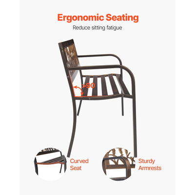 Εξωτερικός πάγκος VEVOR, 127 cm, μεταλλικός σκελετός από ανθρακούχο χάλυβα με πλάτη από PVC με λουλουδάτο μοτίβο και στρογγυλά μπράτσα, ανθεκτικός στις καιρικές συνθήκες εξωτερικός πάγκος για βεράντα, κήπο, πάρκο, αυλή, μπροστινή βεράντα, αντίκα μπρούντζος