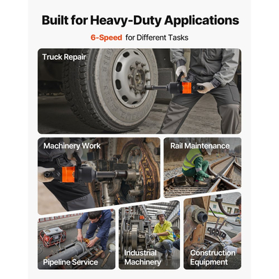 Κρουστικό κλειδί αέρα VEVOR 1 ίντσας, ροπή σπάσιμο παξιμαδιών έως 2400N.m, πνευματικό πιστόλι κρούσης 6 ταχυτήτων 6000RPM με εκτεταμένο αμόνι 152,4 mm για βαρέα φορτηγά, λεωφορεία, γεωργικά μηχανήματα