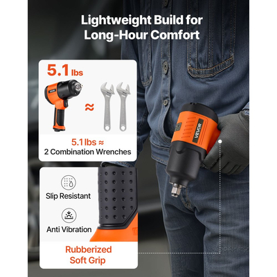 Κρουστικό κλειδί αέρα VEVOR, πνευματικό κρουστικό κλειδί 1/2" με κίνηση έως 1490N.m αντίστροφη ροπή, ρυθμιζόμενο και ελαφρύ πνευματικό πιστόλι 4 ταχυτήτων 7500RPM για επισκευές και συντήρηση αυτοκινήτων