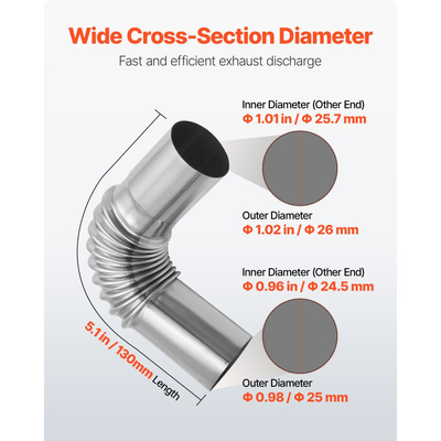 Σύνδεσμος αγκώνα σωλήνα εξάτμισης VEVOR, αγκώνας εξάτμισης θερμαντήρα ντίζελ 25mm, σύνδεσμος αγκώνων σωλήνα εξάτμισης θερμαντήρα χώρου στάθμευσης αέρα 2 σφιγκτήρες για θερμαντήρα ντίζελ 2KW 5KW 8KW, ανοξείδωτο ατσάλι 201, ασημί